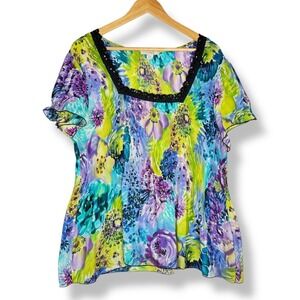 Womens Floral‎ Plus Size Top Size 18 20 Watercolor Abstract Artsy Colorful 2X